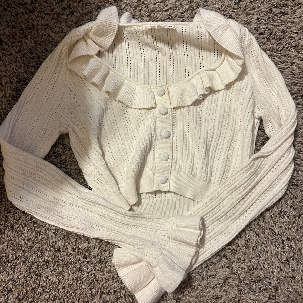 Elegant White Ruffled Knit pajama set